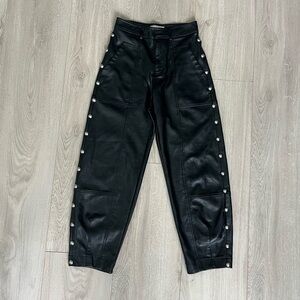 Anthropologie, faux leather barrel leg pants with studs!